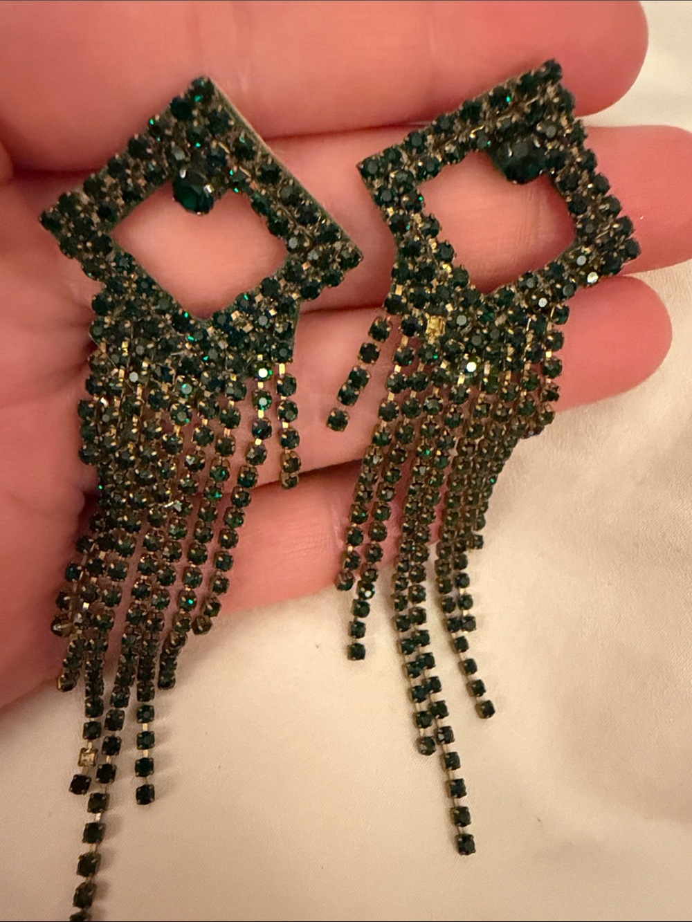 Dark Green Crystal Dangle Earrings